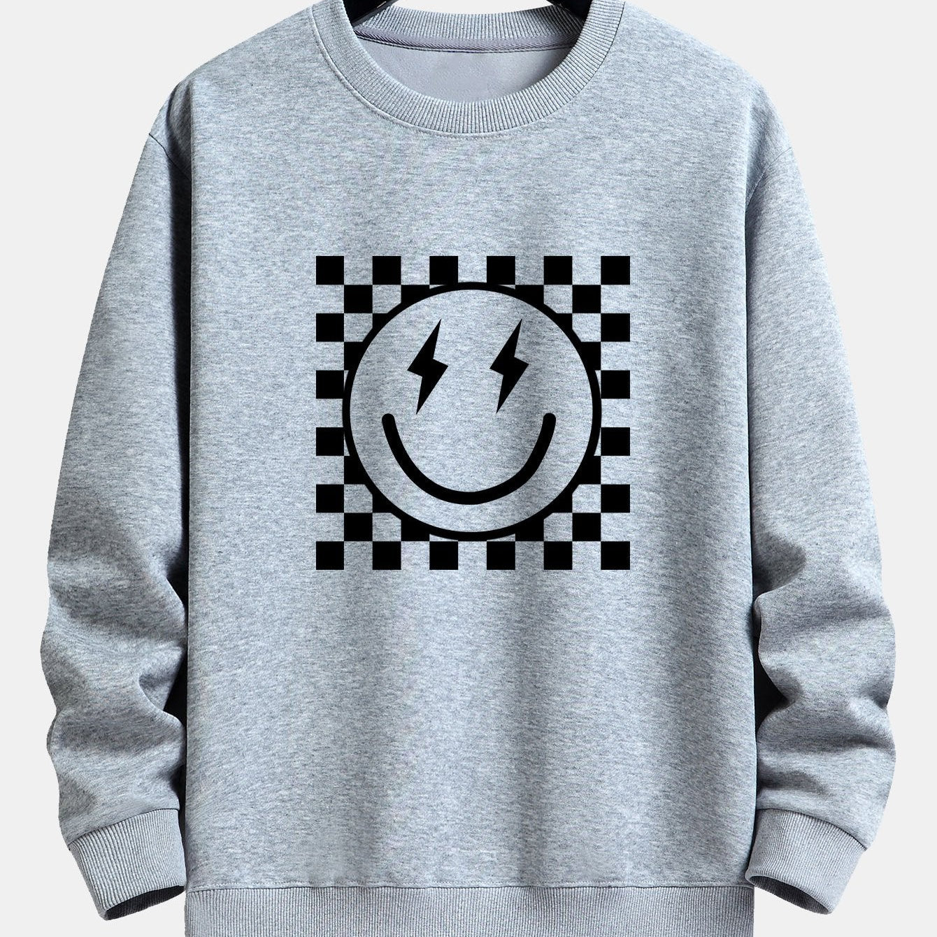 Diederik | Sweater met schaakbord- en smileyprint en relaxte pasvorm