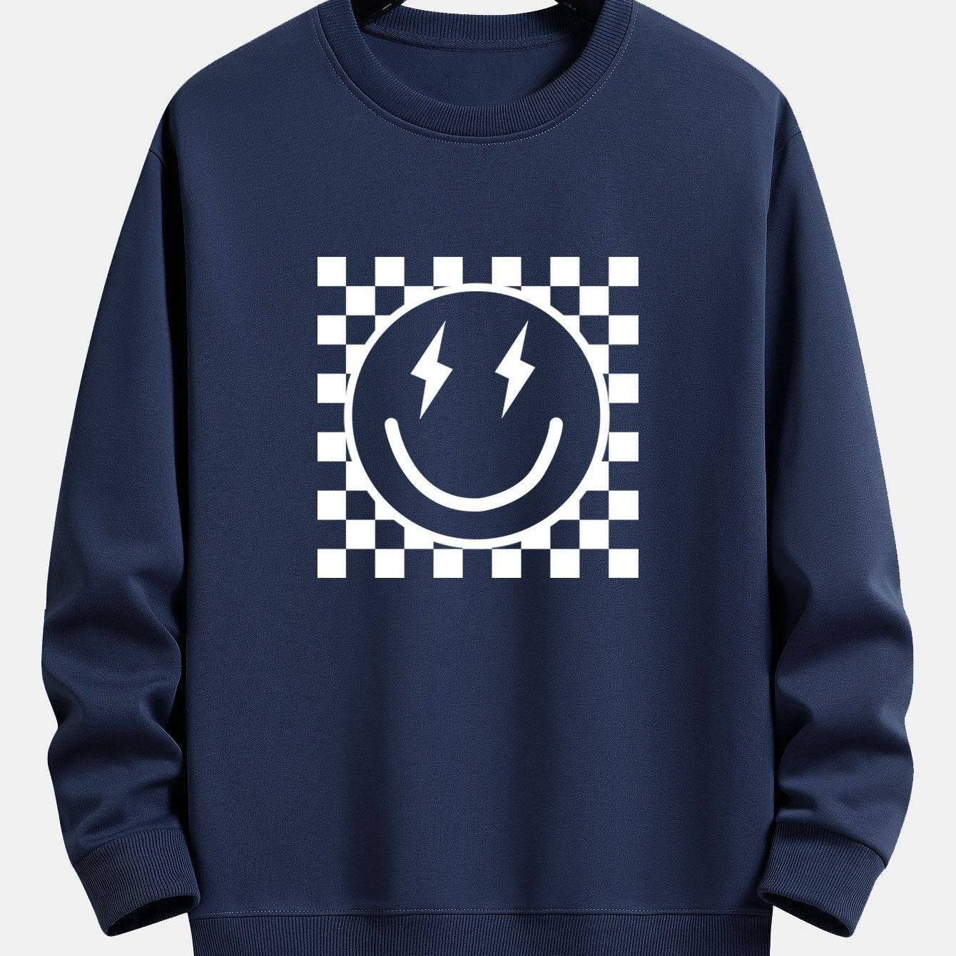 Diederik | Sweater met schaakbord- en smileyprint en relaxte pasvorm