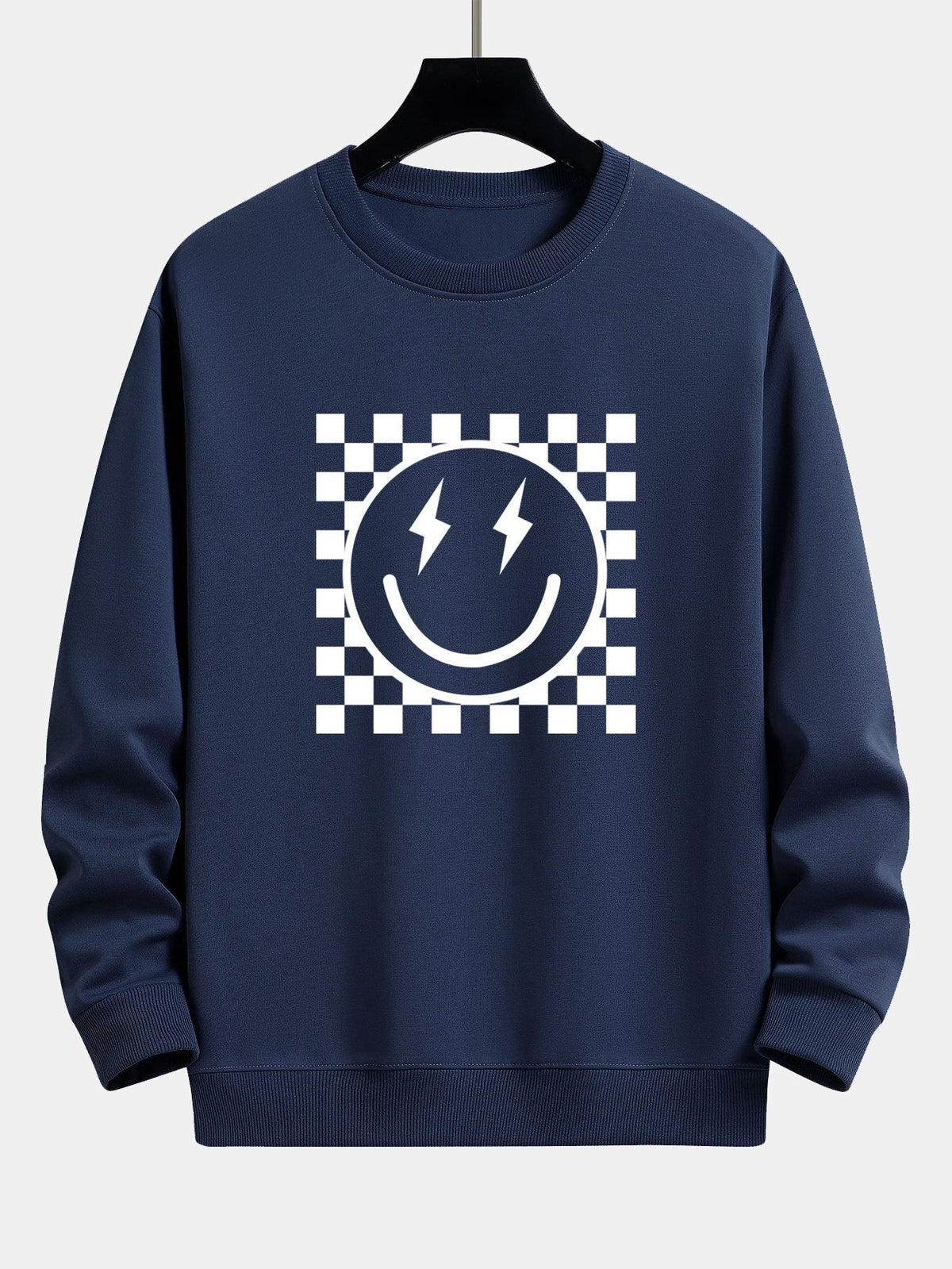 Diederik | Sweater met schaakbord- en smileyprint en relaxte pasvorm