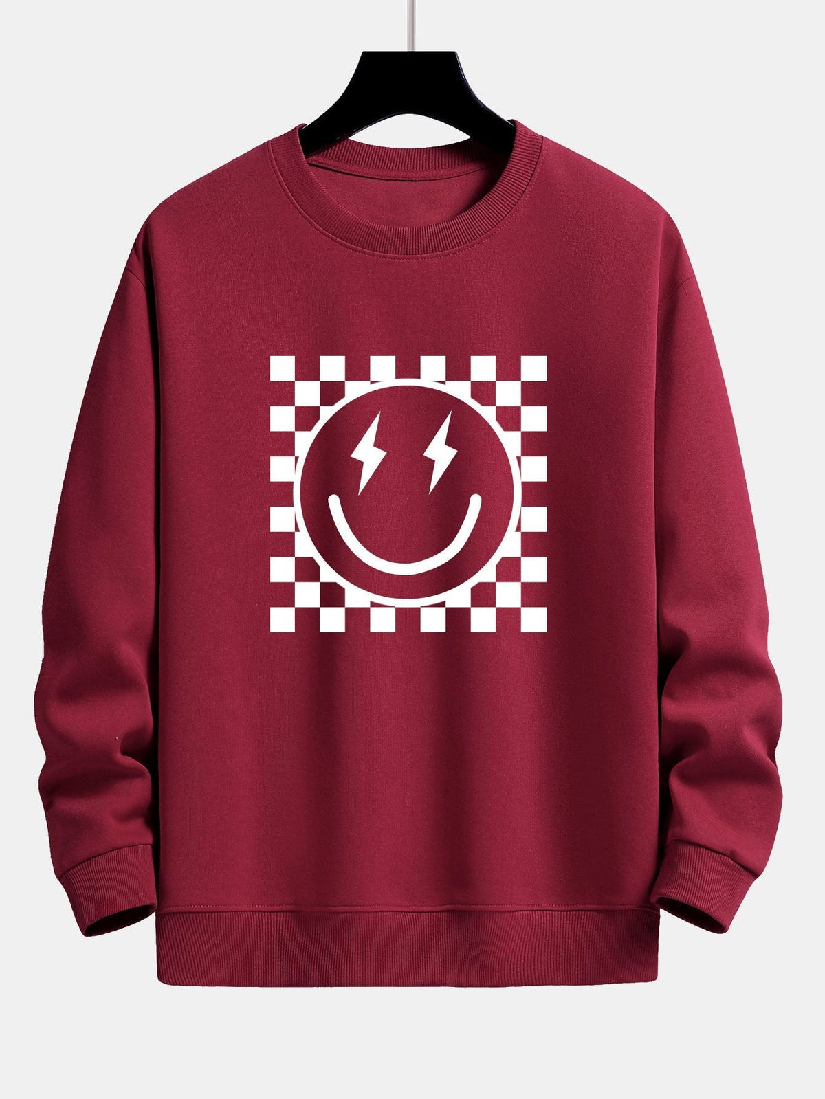 Diederik | Sweater met schaakbord- en smileyprint en relaxte pasvorm