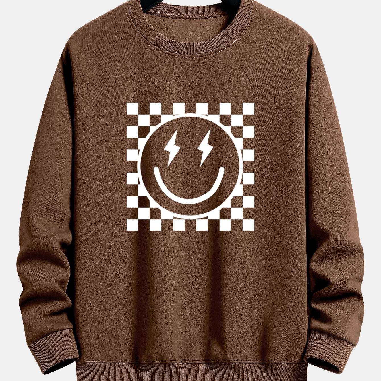 Diederik | Sweater met schaakbord- en smileyprint en relaxte pasvorm