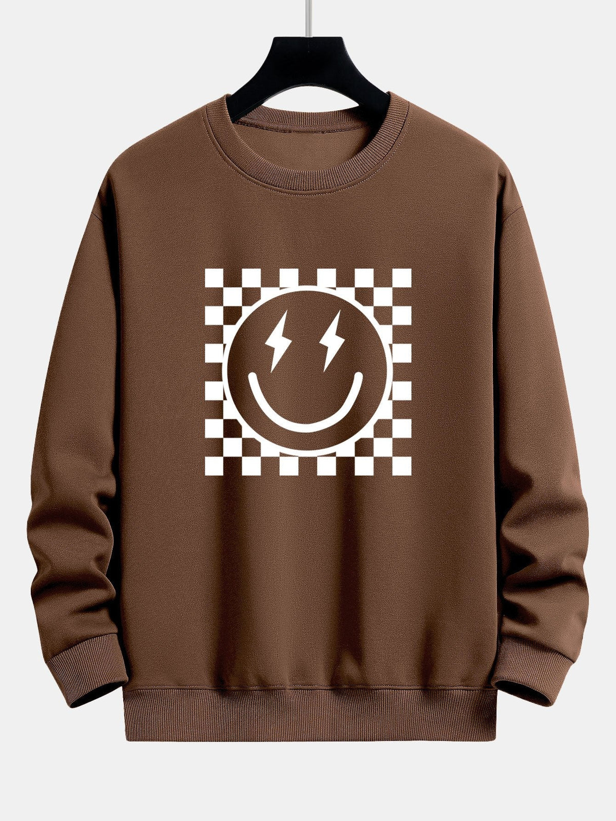 Diederik | Sweater met schaakbord- en smileyprint en relaxte pasvorm