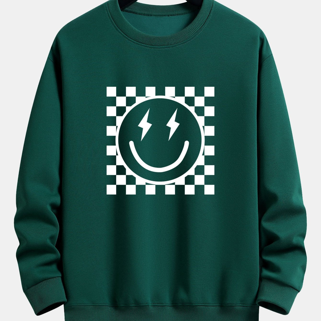 Diederik | Sweater met schaakbord- en smileyprint en relaxte pasvorm