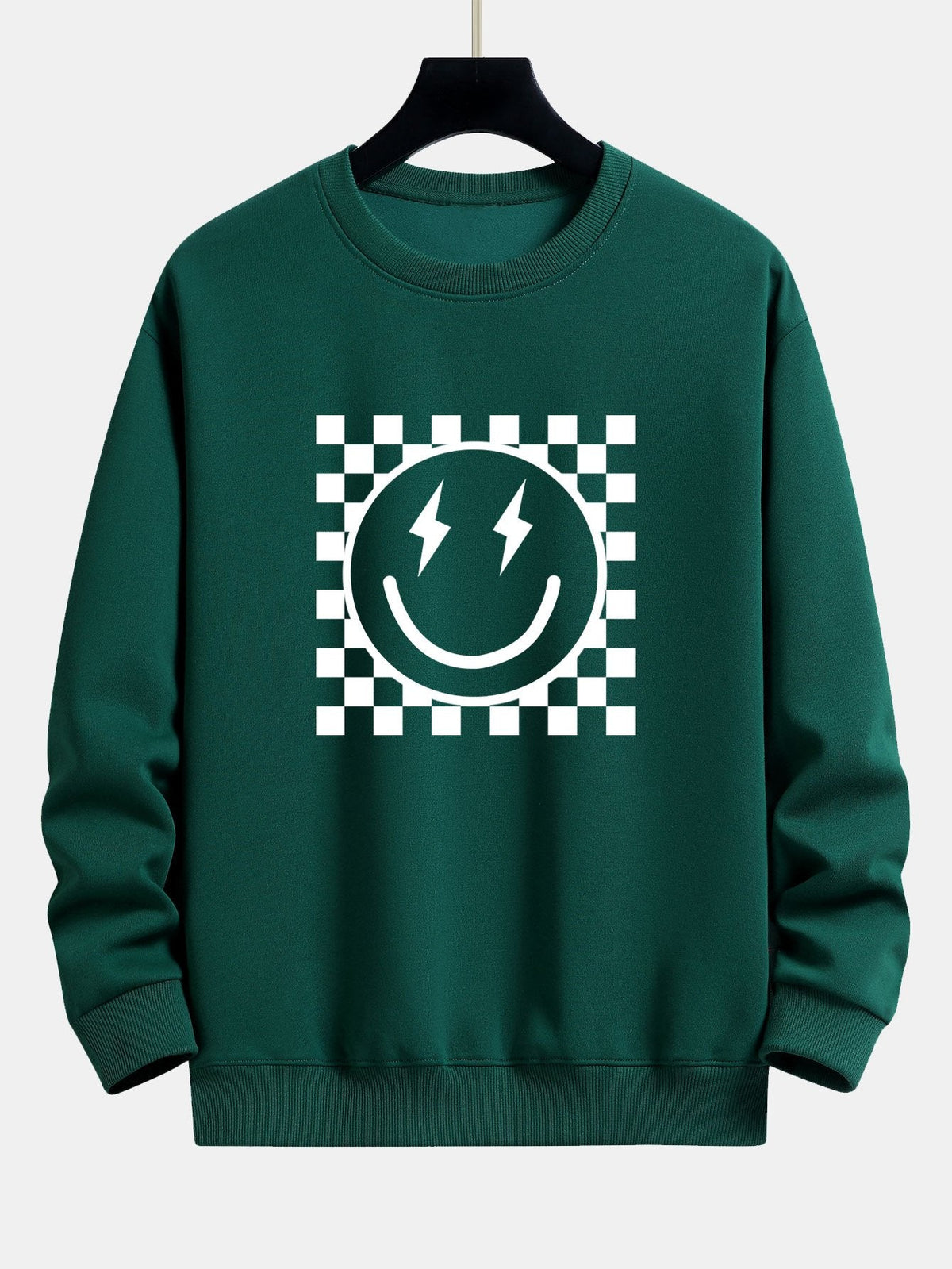 Diederik | Sweater met schaakbord- en smileyprint en relaxte pasvorm