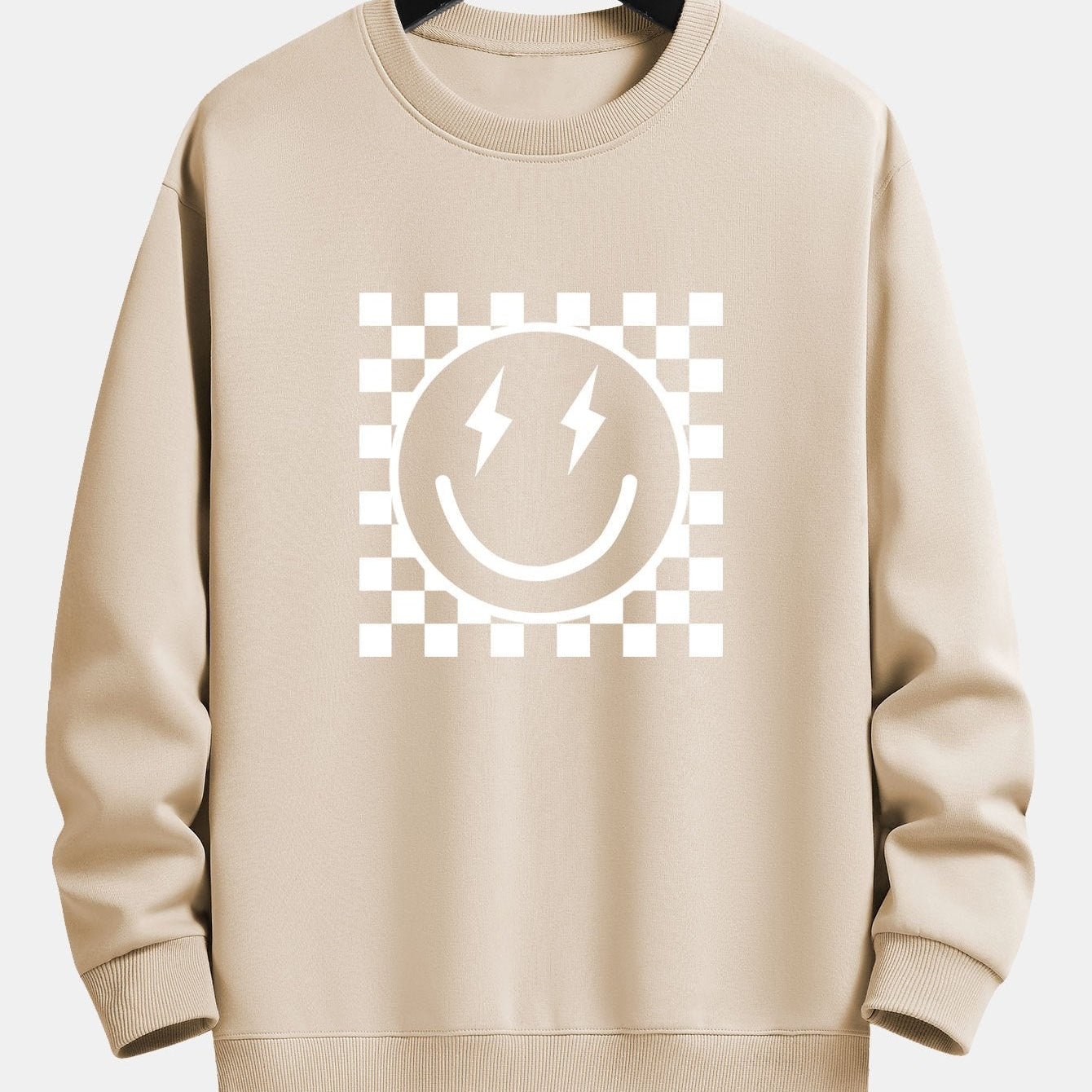 Diederik | Sweater met schaakbord- en smileyprint en relaxte pasvorm
