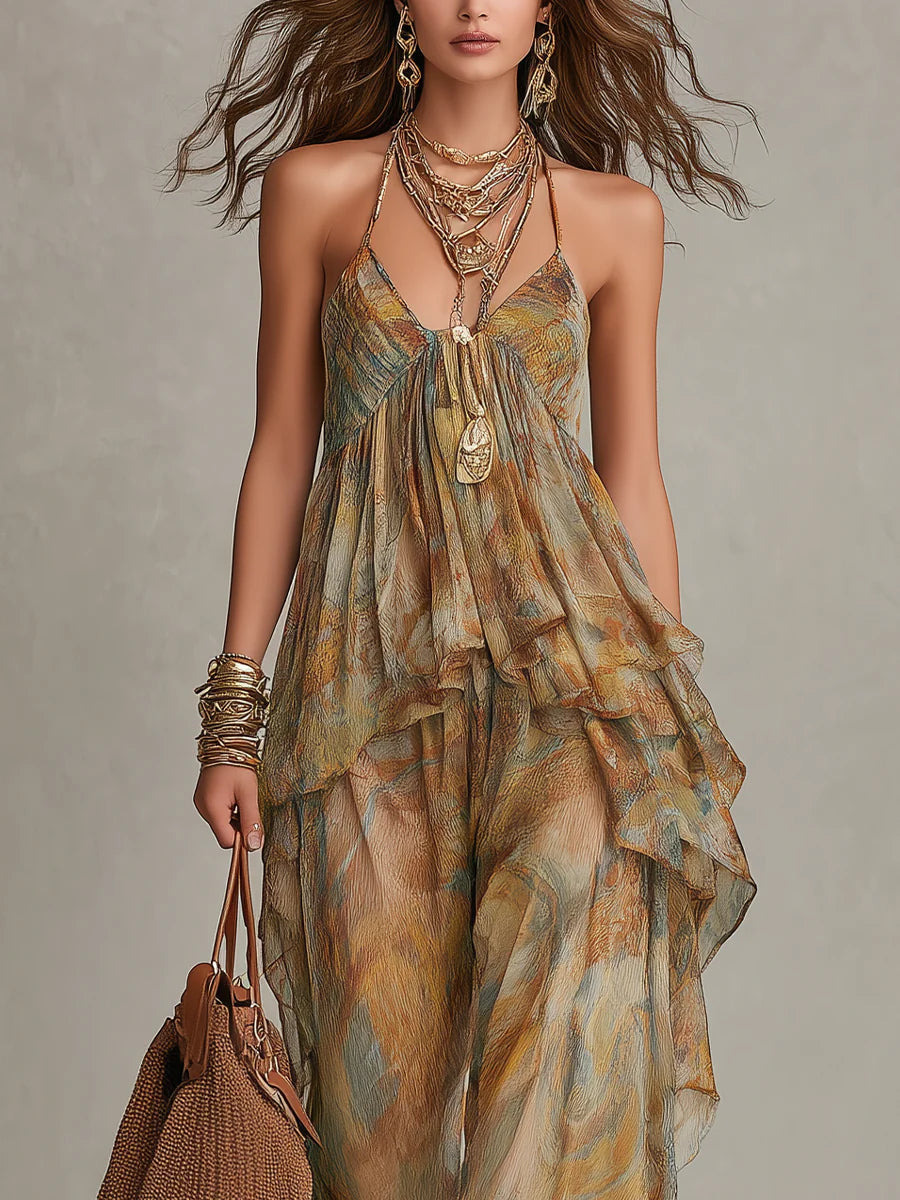 Doutzen | Set met ruches en bohemien print