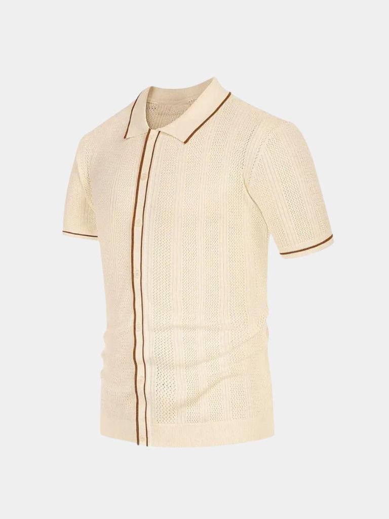 Elco | Crèmekleurige gebreide polo met rits