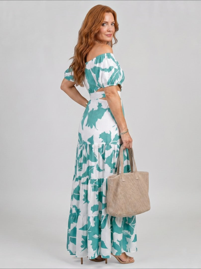 Elly | Tweedelige set met bloemenmotief in turquoise
