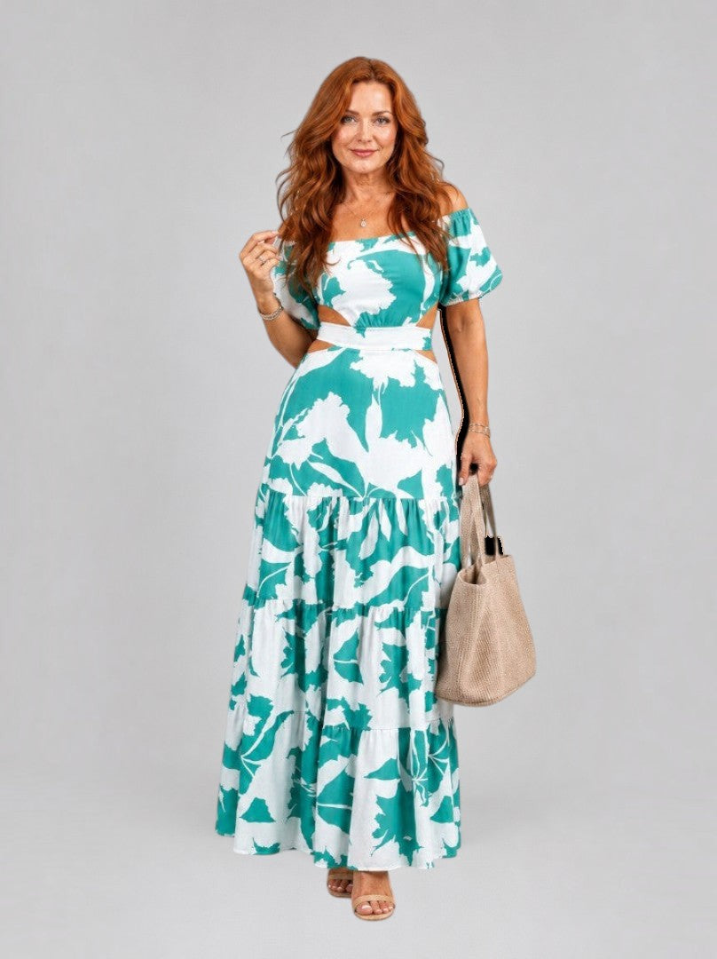 Elly | Tweedelige set met bloemenmotief in turquoise