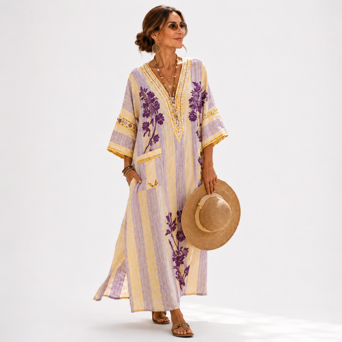 Etty | Lila kaftan met bloemenprint