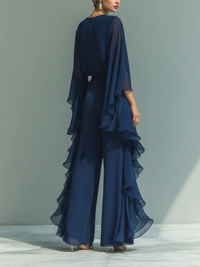 Fenneke | Chiffon set met klokmouwen en ruches
