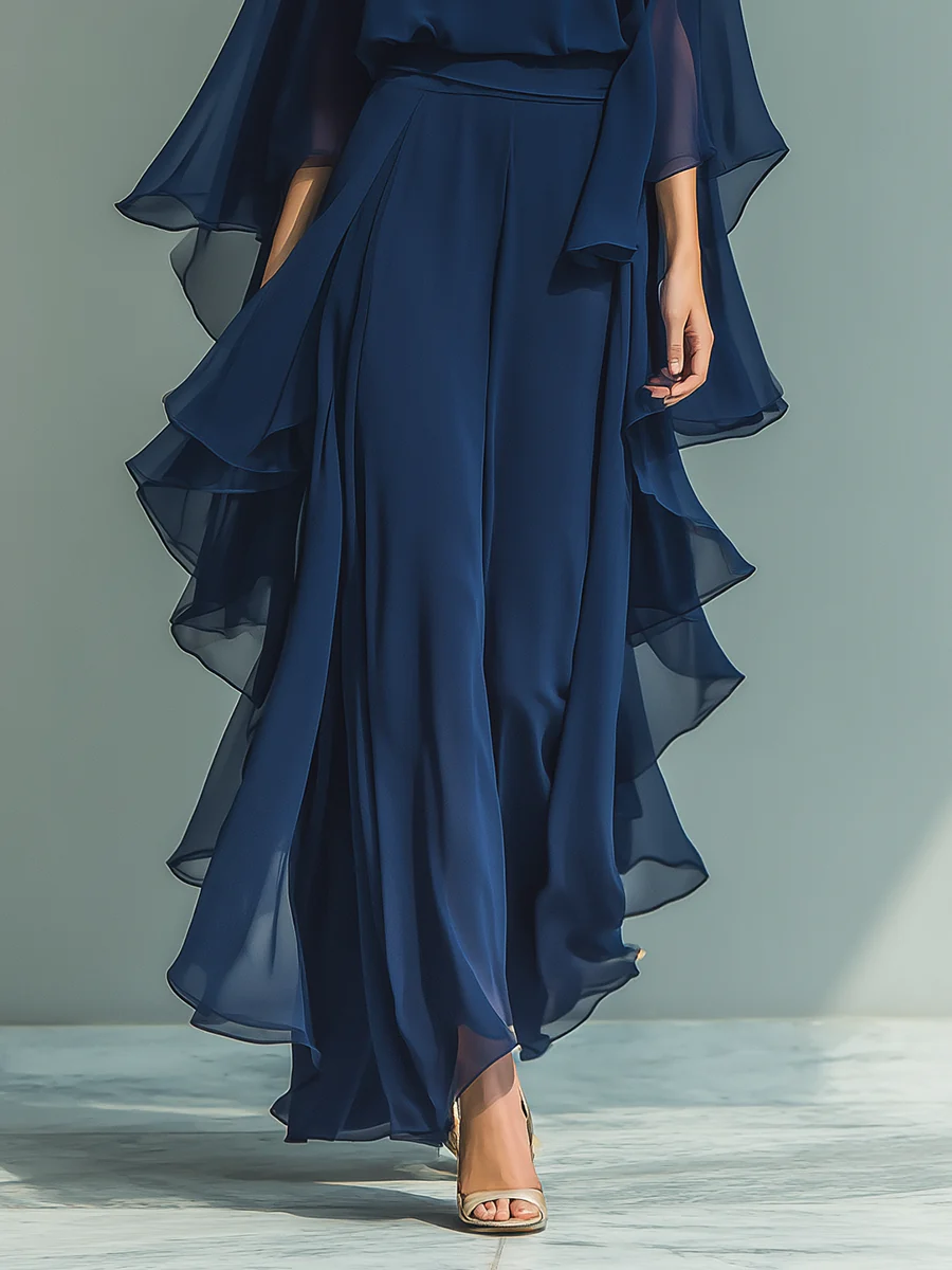 Fenneke | Chiffon set met klokmouwen en ruches