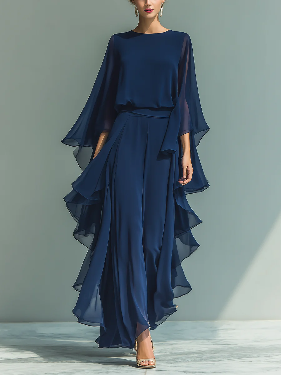 Fenneke | Chiffon set met klokmouwen en ruches