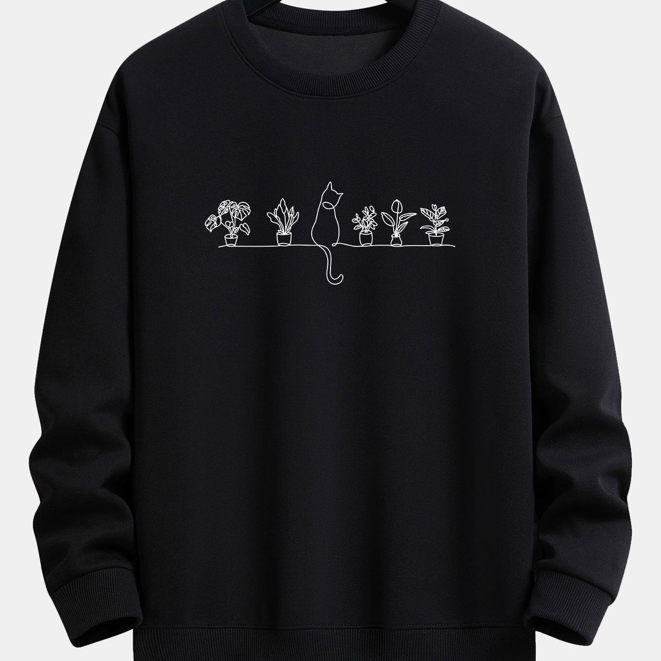Folkert | Sweater met kat- en plantenprint en relaxte pasvorm