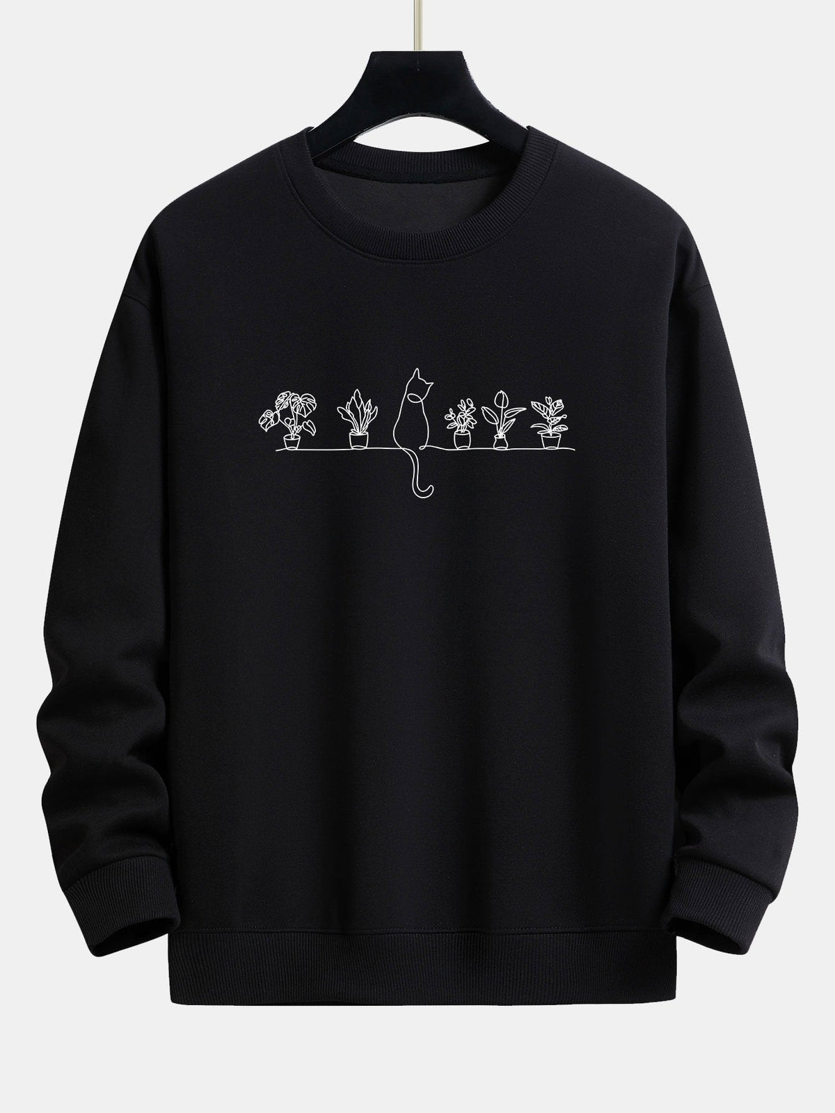 Folkert | Sweater met kat- en plantenprint en relaxte pasvorm