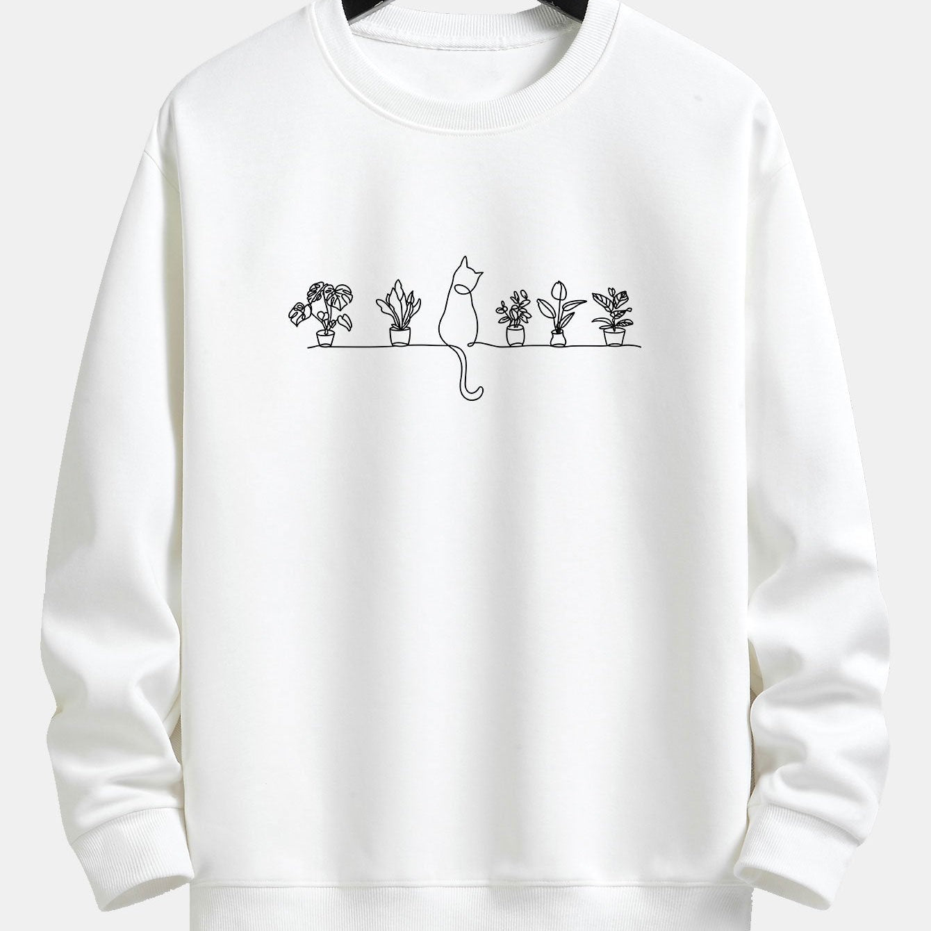 Folkert | Sweater met kat- en plantenprint en relaxte pasvorm