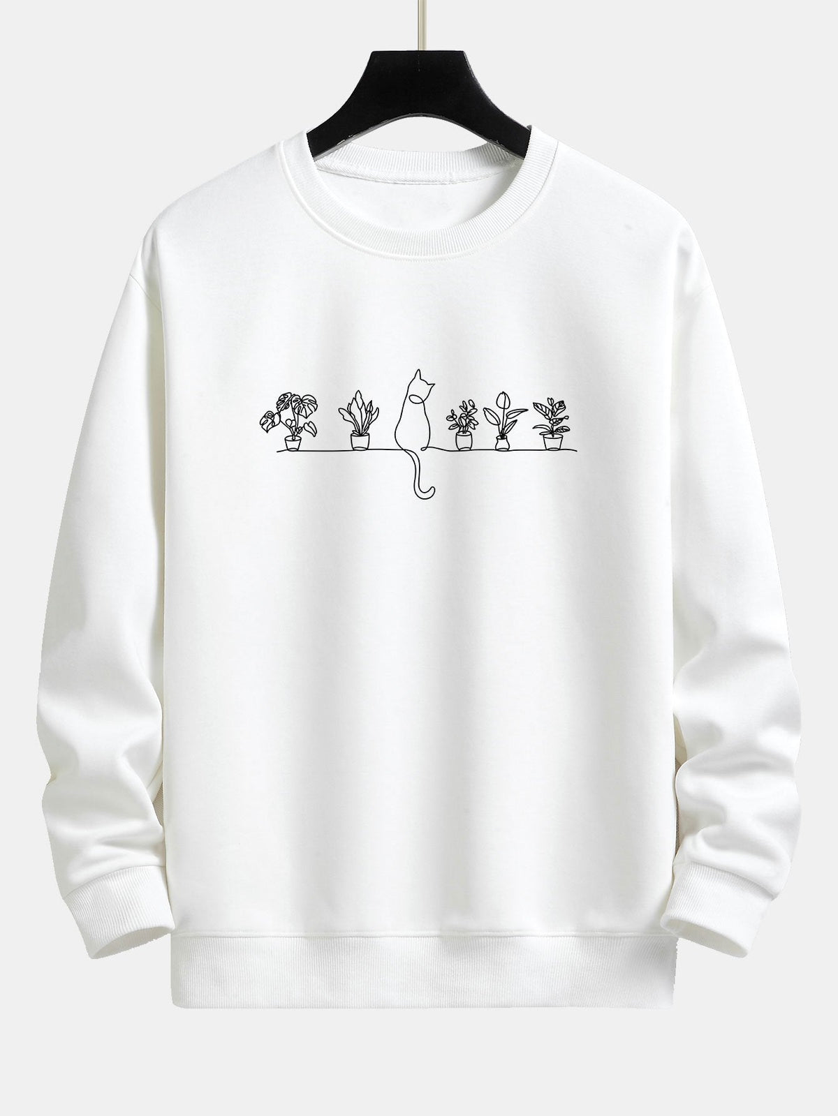 Folkert | Sweater met kat- en plantenprint en relaxte pasvorm