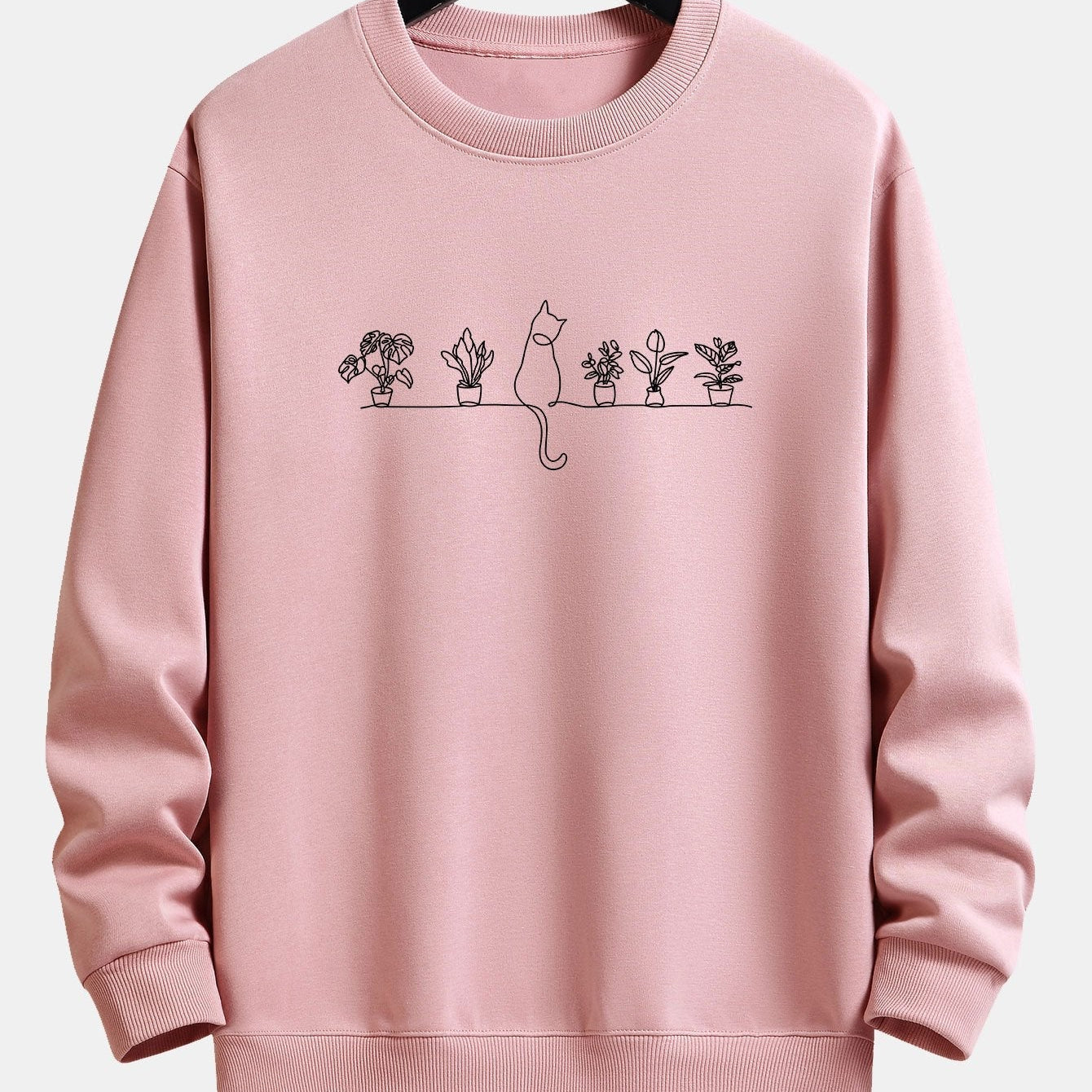Folkert | Sweater met kat- en plantenprint en relaxte pasvorm