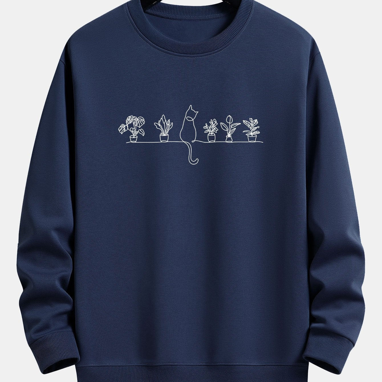 Folkert | Sweater met kat- en plantenprint en relaxte pasvorm