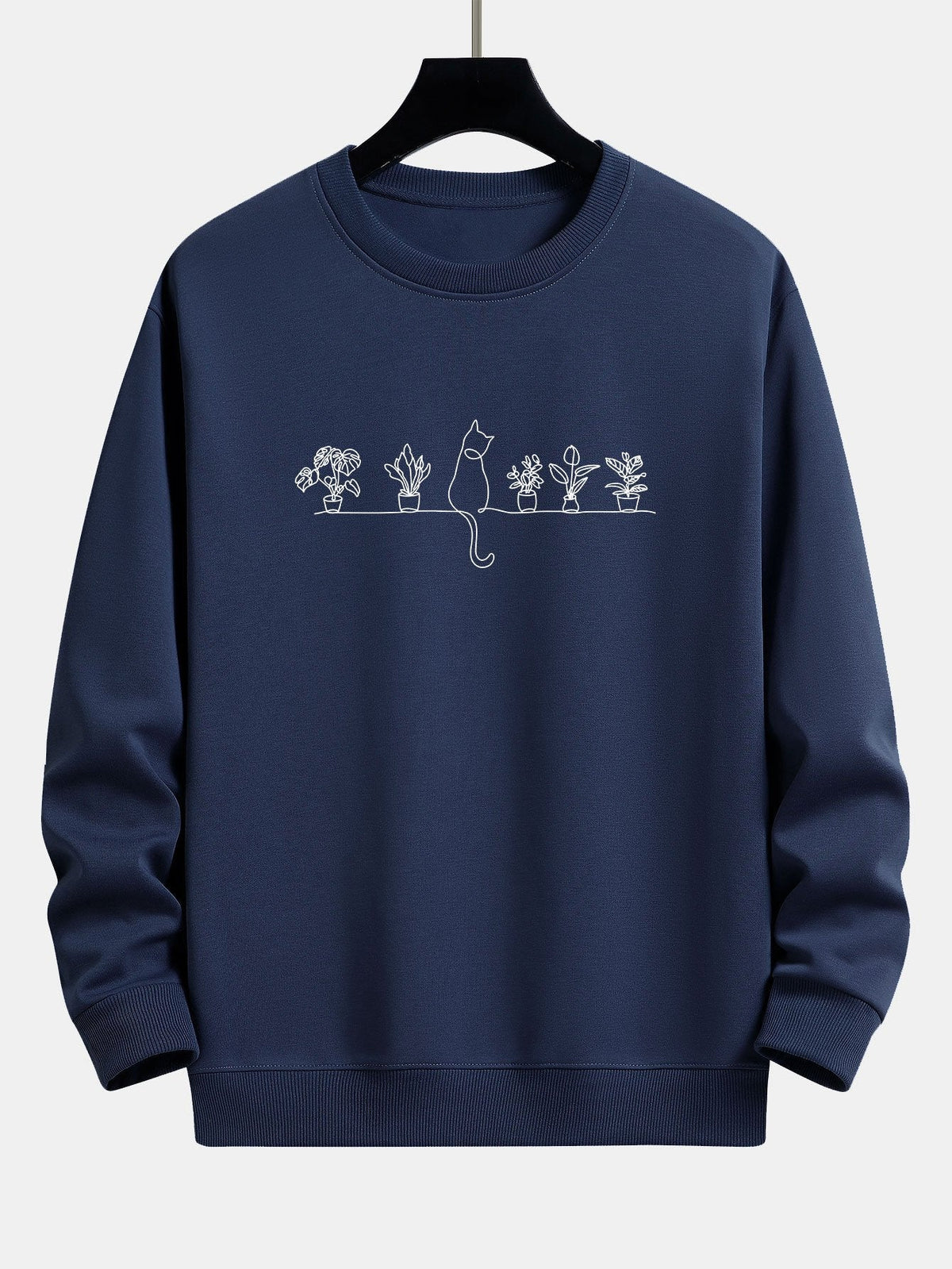 Folkert | Sweater met kat- en plantenprint en relaxte pasvorm