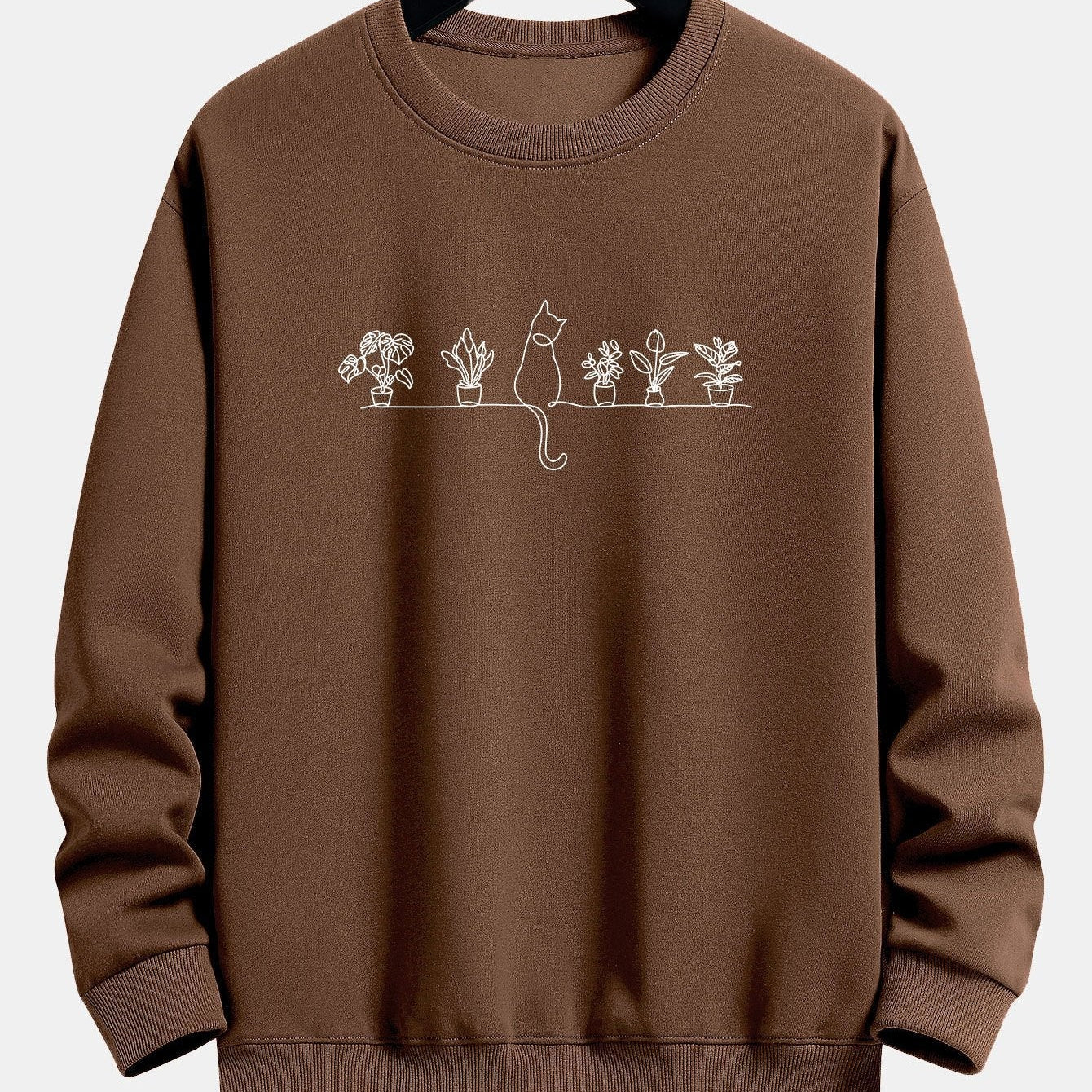 Folkert | Sweater met kat- en plantenprint en relaxte pasvorm