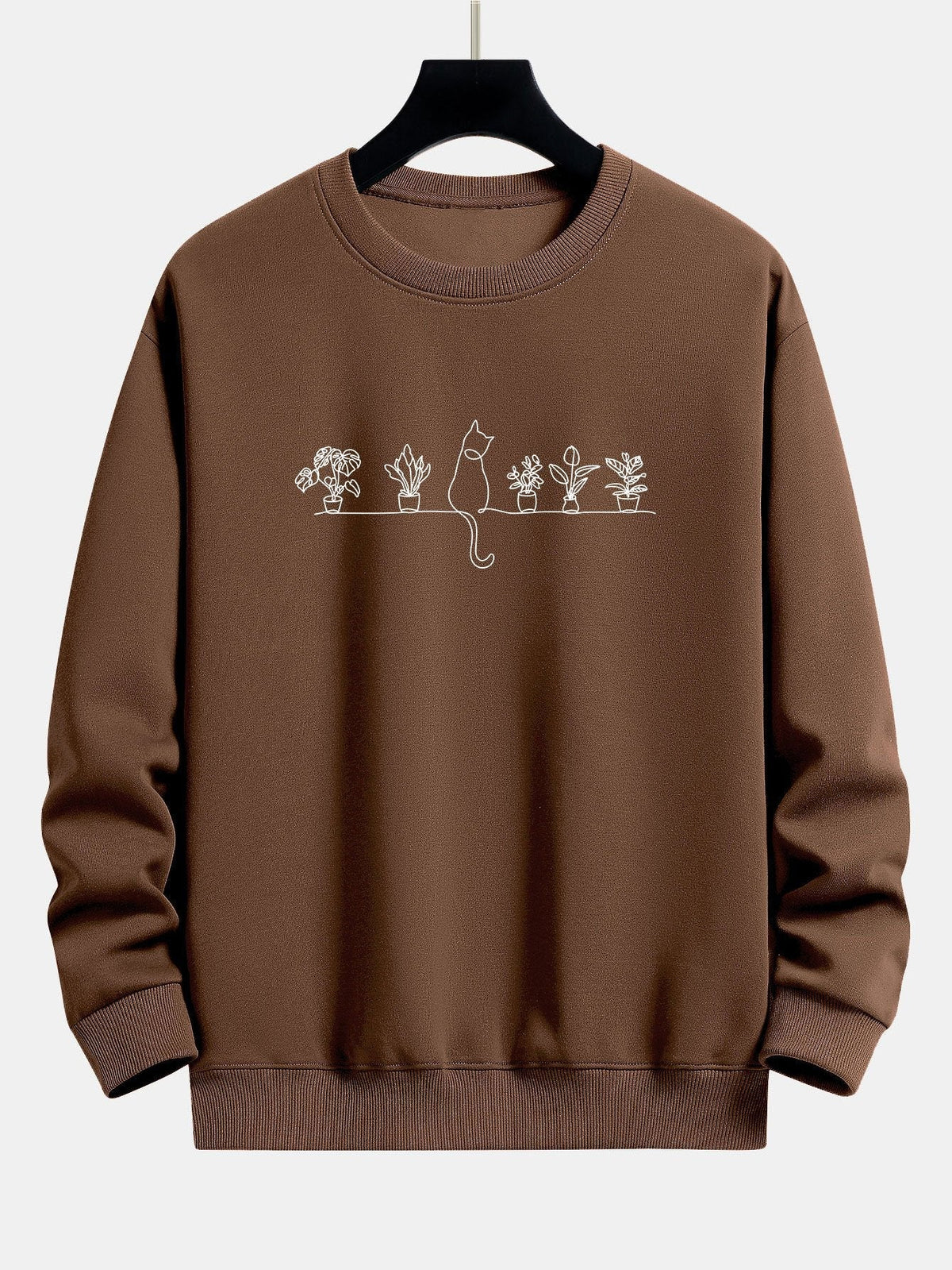 Folkert | Sweater met kat- en plantenprint en relaxte pasvorm