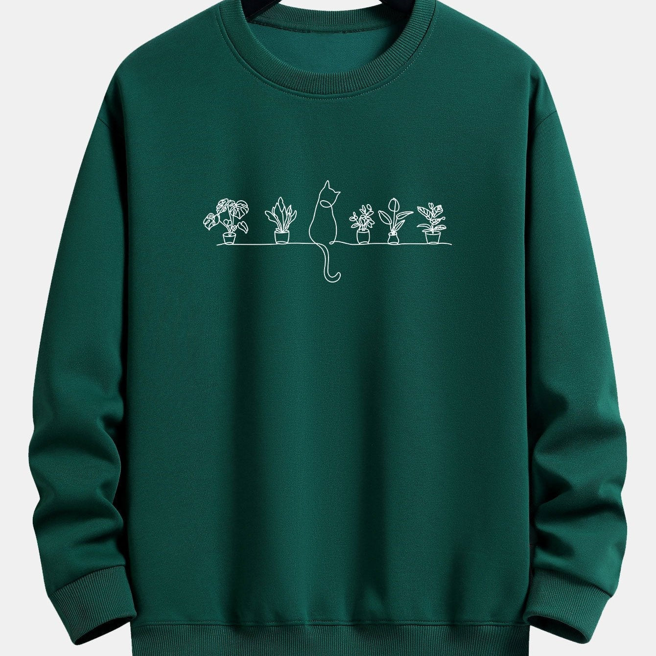 Folkert | Sweater met kat- en plantenprint en relaxte pasvorm