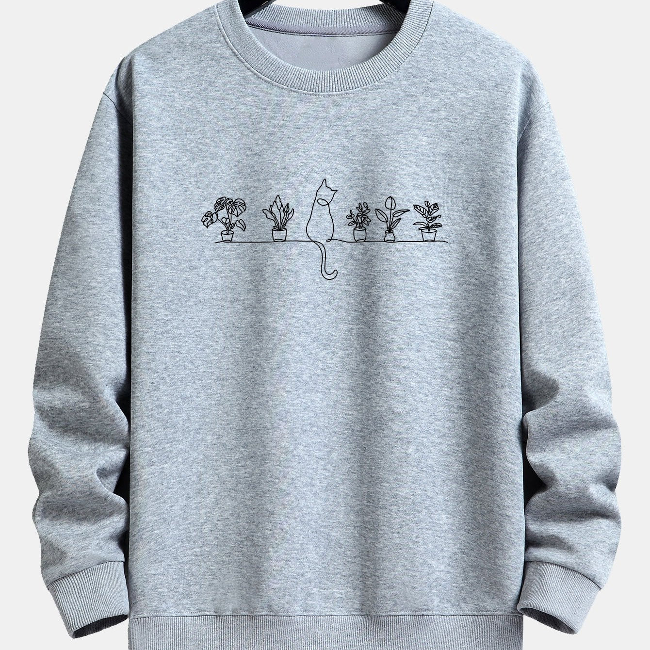 Folkert | Sweater met kat- en plantenprint en relaxte pasvorm