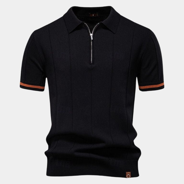 Frederik | Camelkleurige gebreide polo met ritskraag