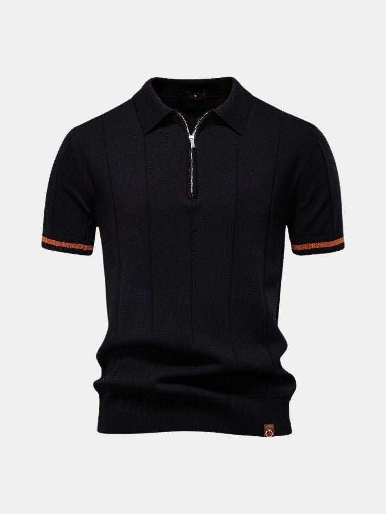 Frederik | Camelkleurige gebreide polo met ritskraag