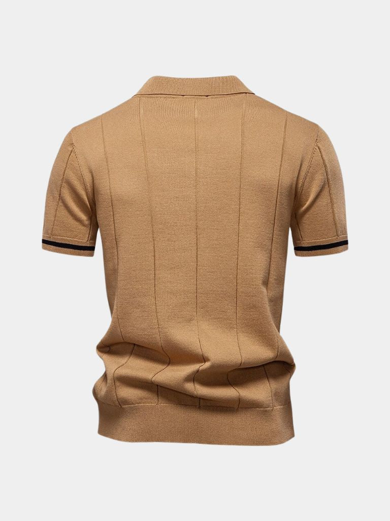 Frederik | Camelkleurige gebreide polo met ritskraag