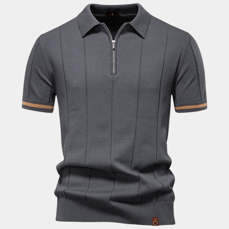 Frederik | Camelkleurige gebreide polo met ritskraag