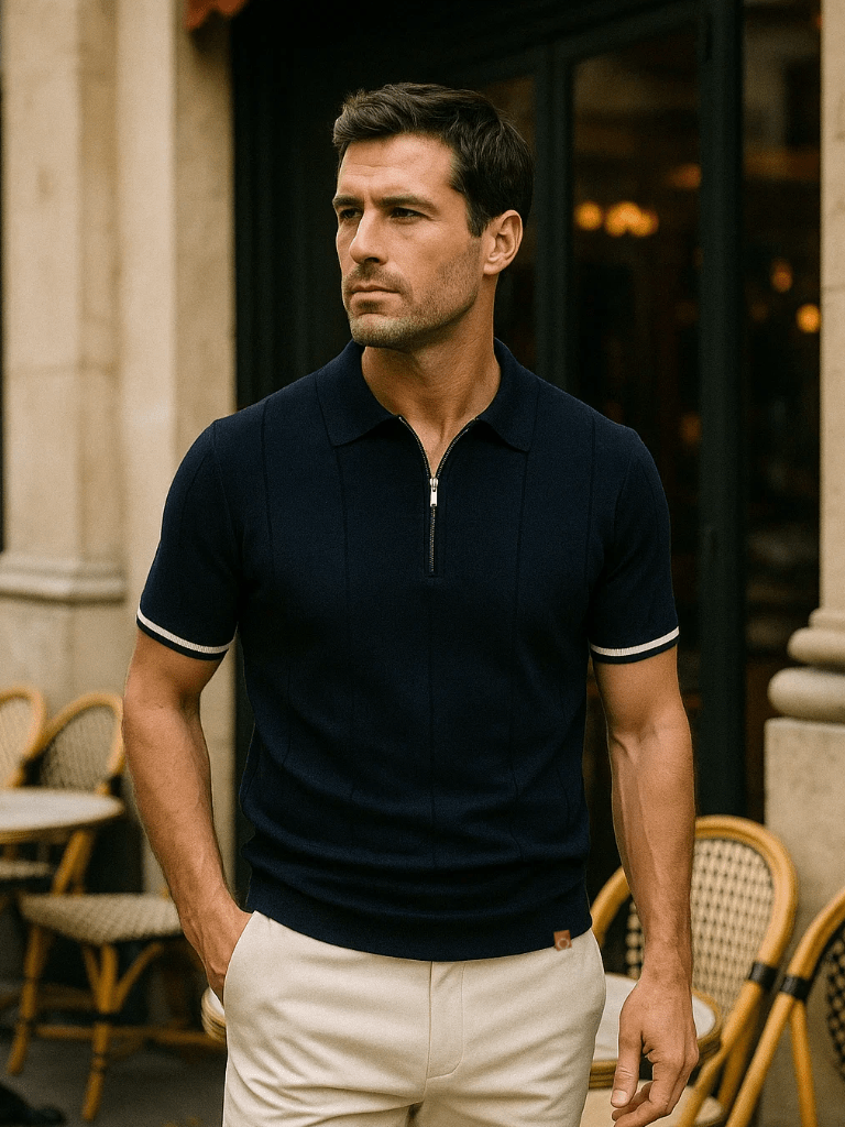 Frederik | Camelkleurige gebreide polo met ritskraag