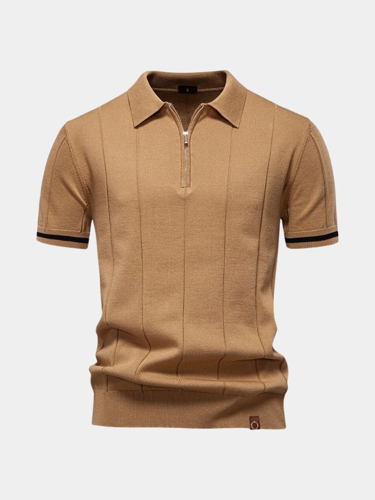 Frederik | Camelkleurige gebreide polo met ritskraag