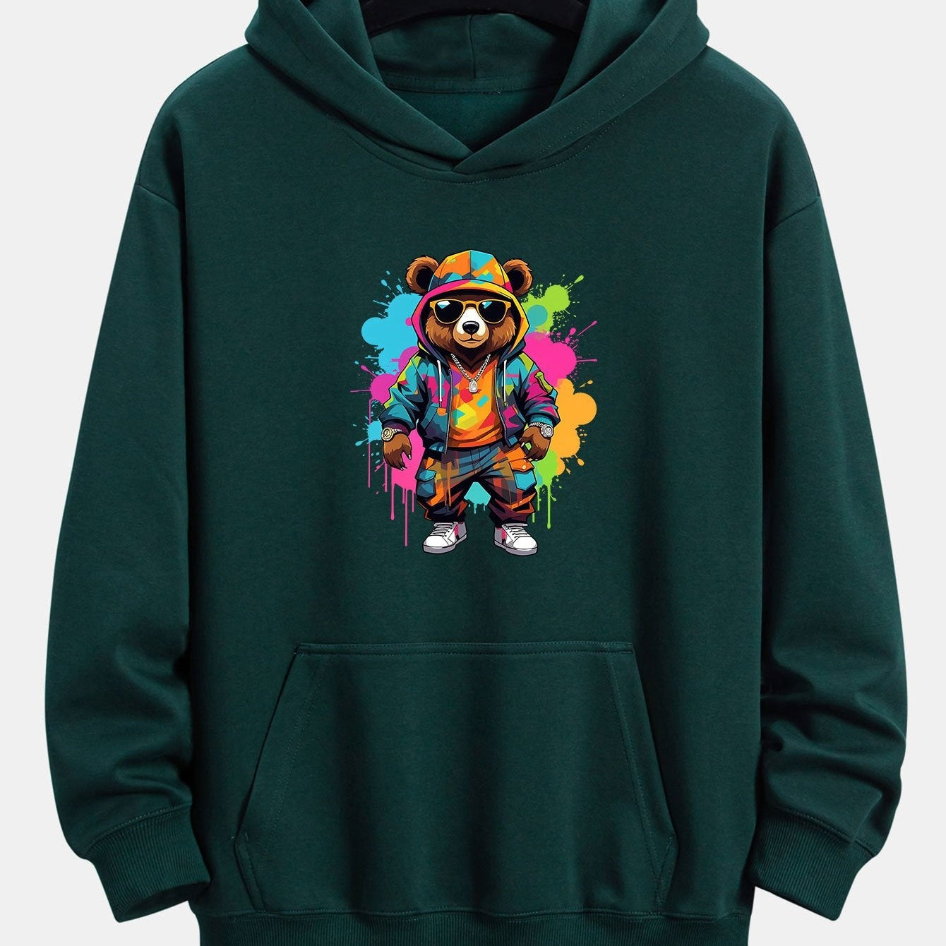 Frits | Hoodie met beerprint in inktstijl en relaxte pasvorm