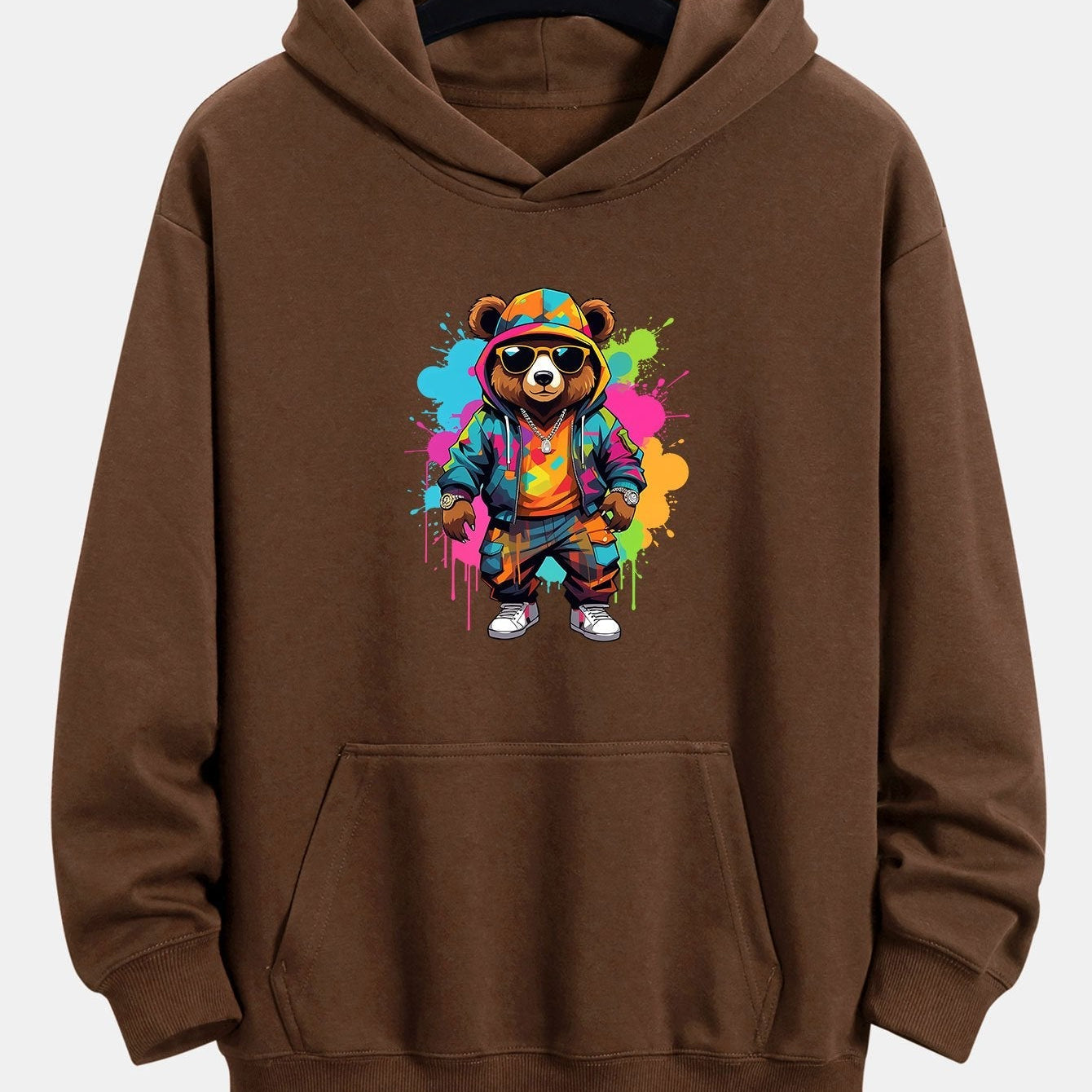Frits | Hoodie met beerprint in inktstijl en relaxte pasvorm