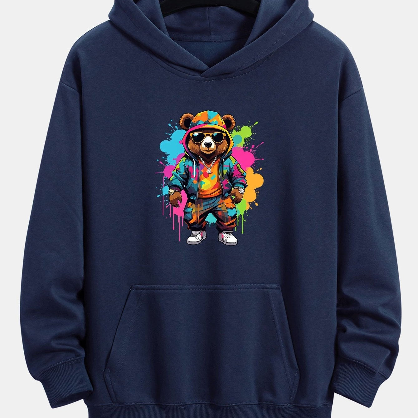 Frits | Hoodie met beerprint in inktstijl en relaxte pasvorm