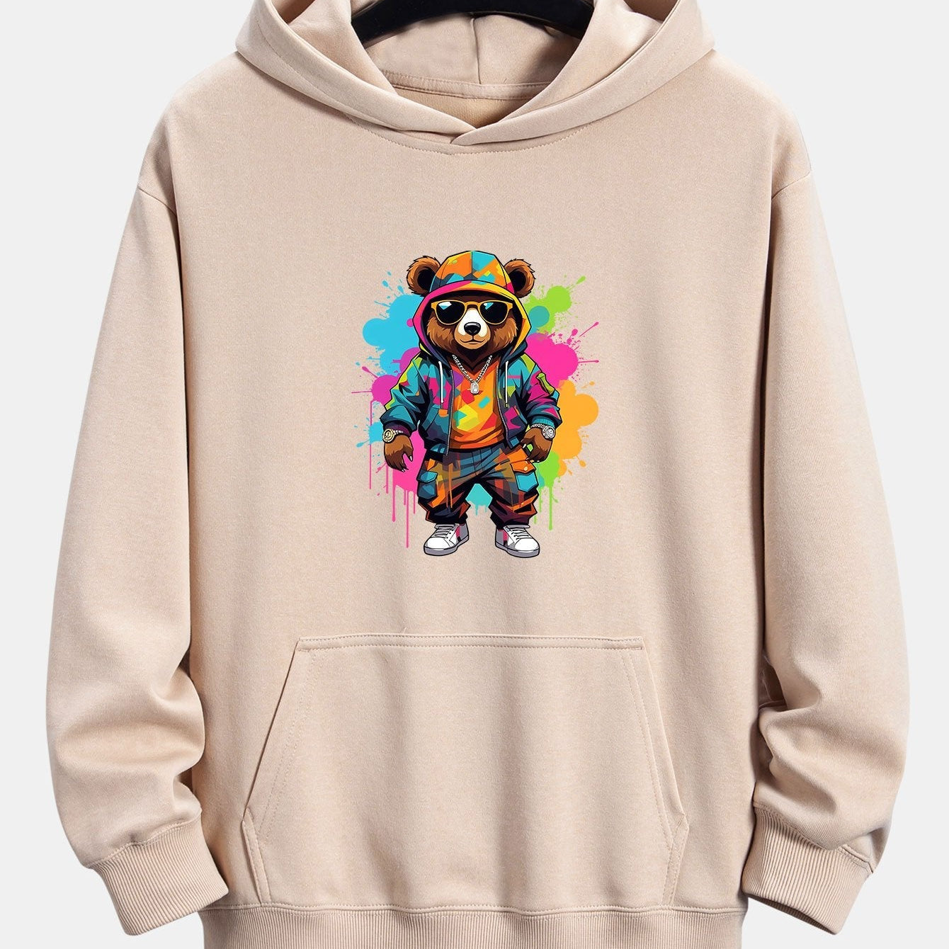 Frits | Hoodie met beerprint in inktstijl en relaxte pasvorm