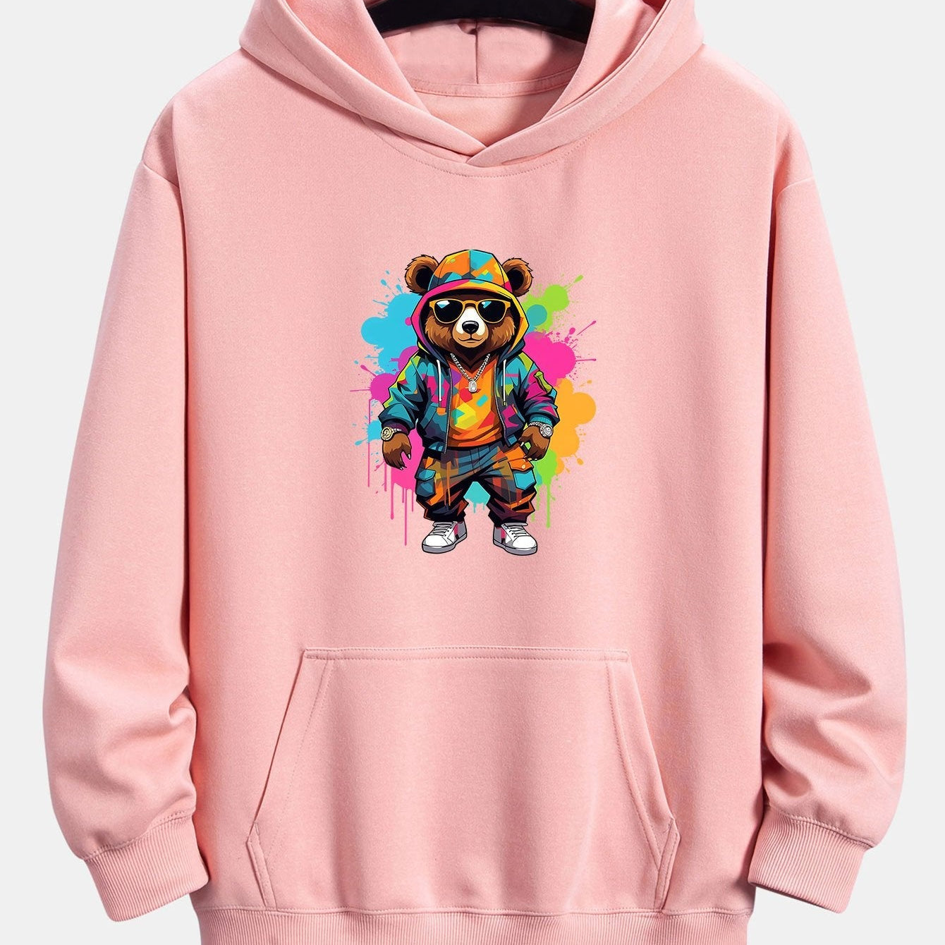 Frits | Hoodie met beerprint in inktstijl en relaxte pasvorm