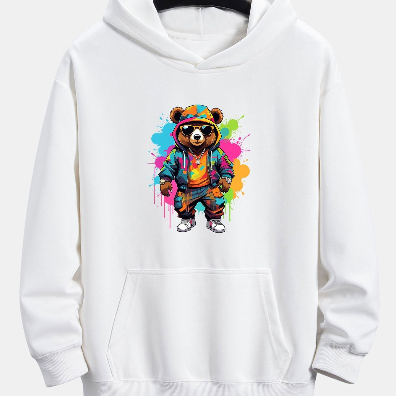 Frits | Hoodie met beerprint in inktstijl en relaxte pasvorm