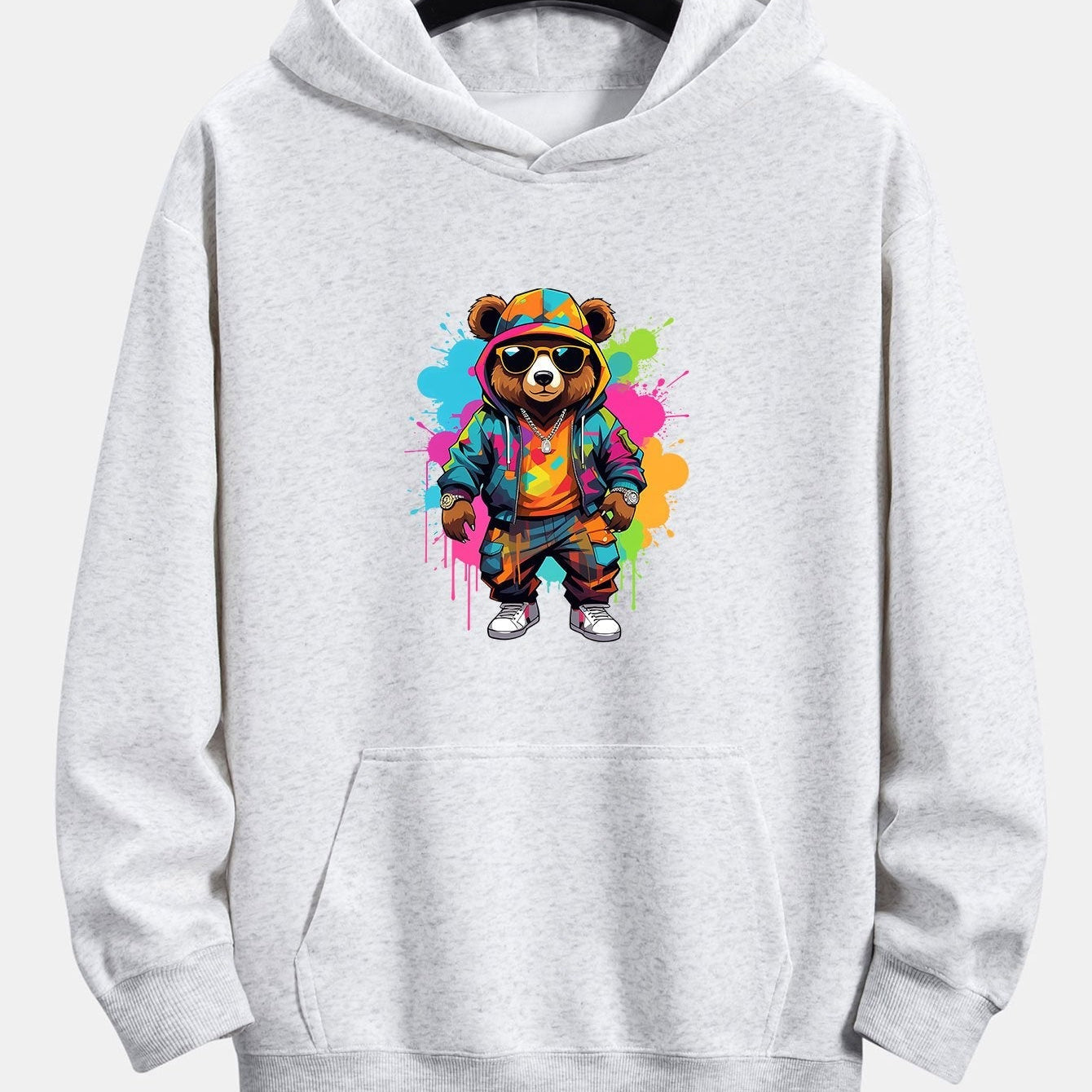 Frits | Hoodie met beerprint in inktstijl en relaxte pasvorm