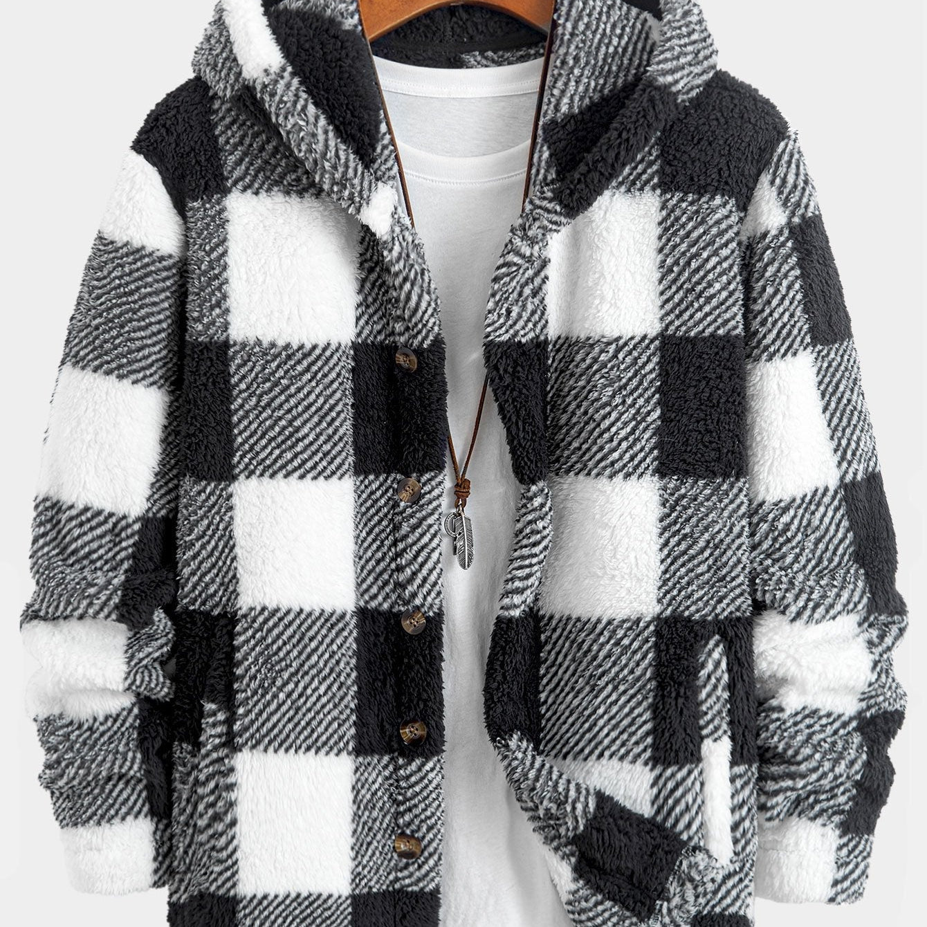 Gerard | Geruite teddyfleece jas met capuchon
