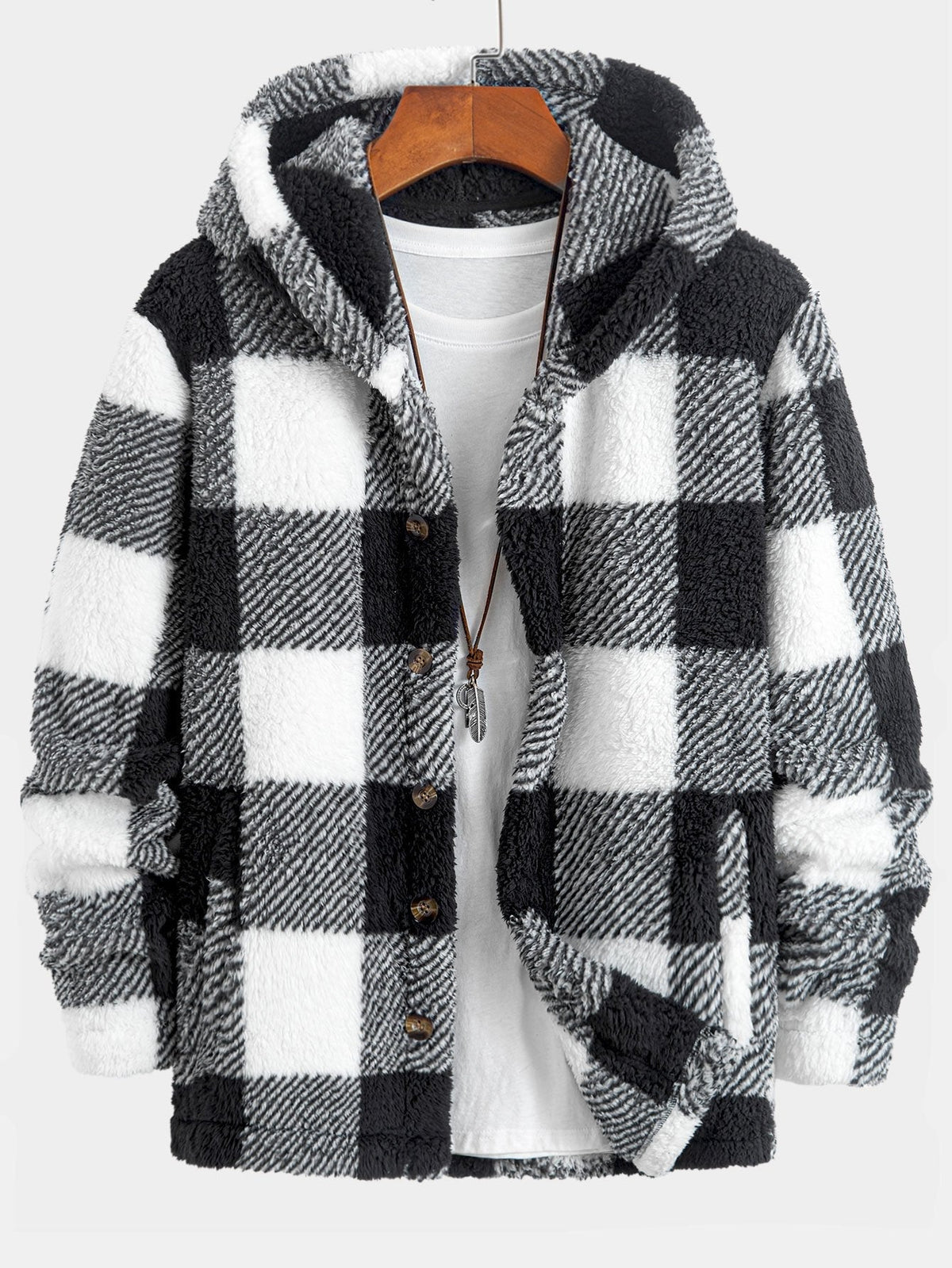 Gerard | Geruite teddyfleece jas met capuchon