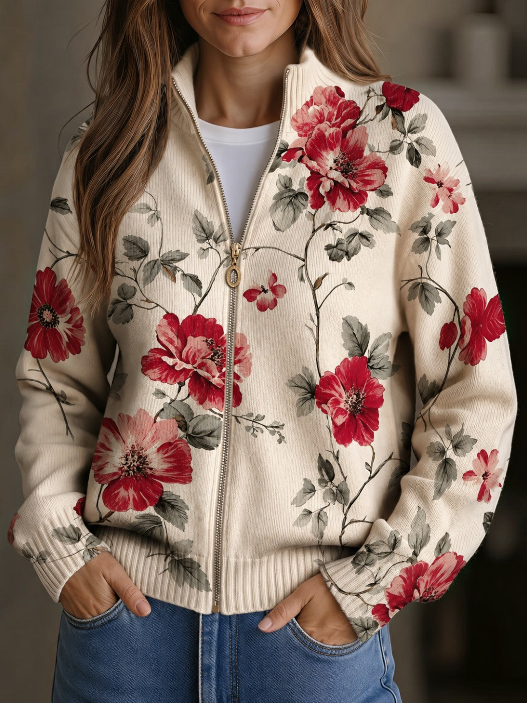 Gerda | Vest met vintage rozenprint