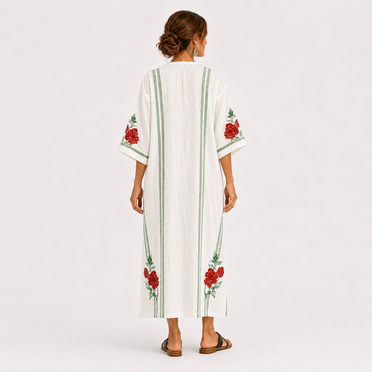 Gonda | Witte kaftan met rozenprint