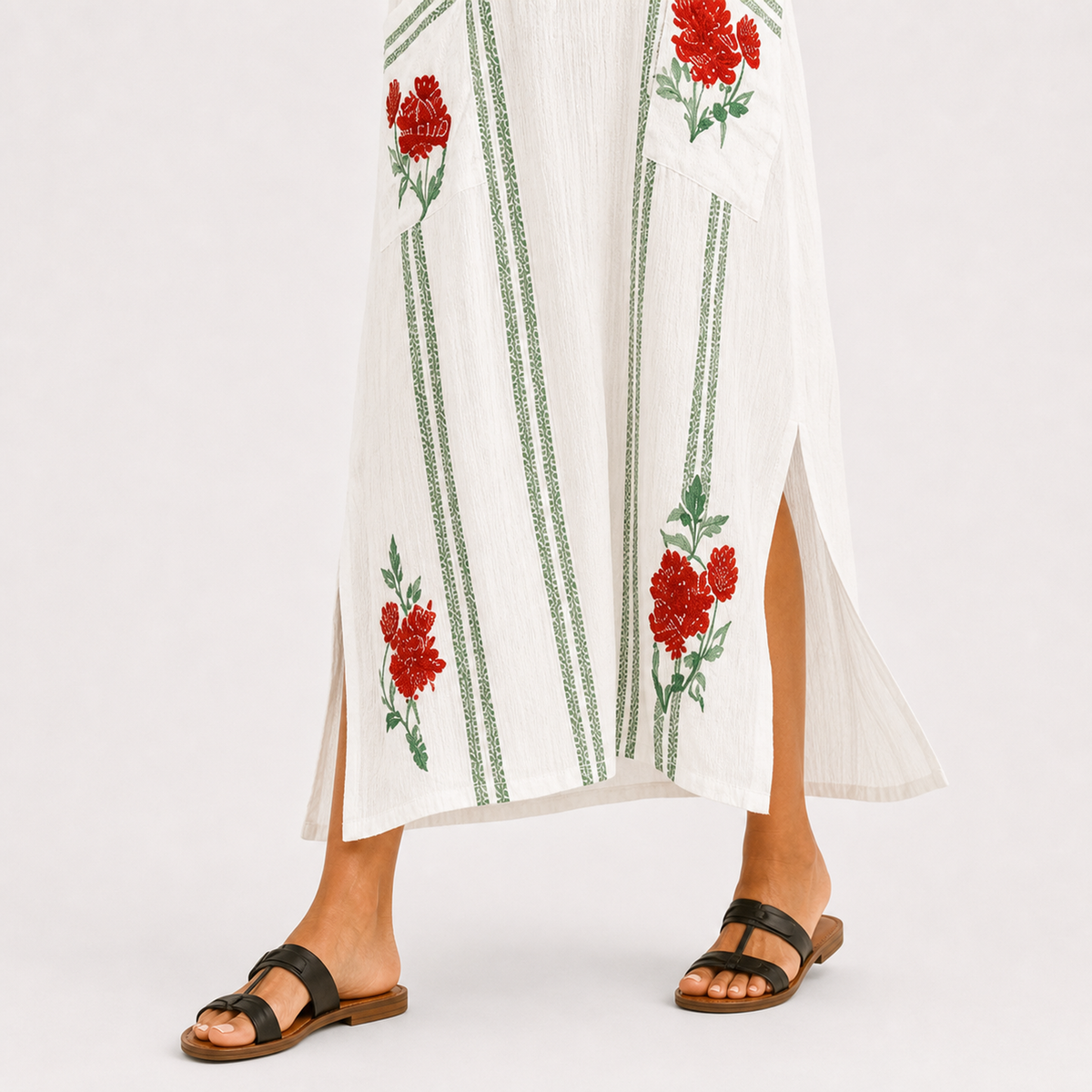 Gonda | Witte kaftan met rozenprint