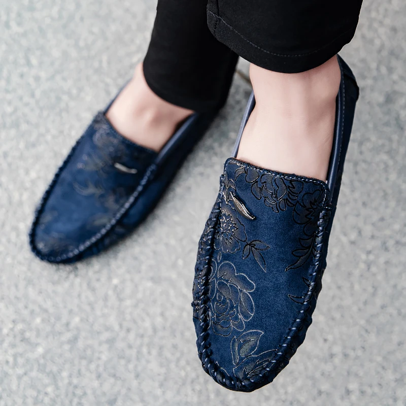 Heiko | Leren loafers met bloemenreliëf