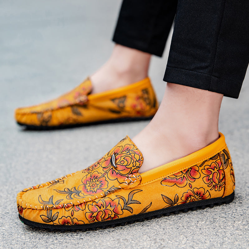 Heiko | Leren loafers met bloemenreliëf