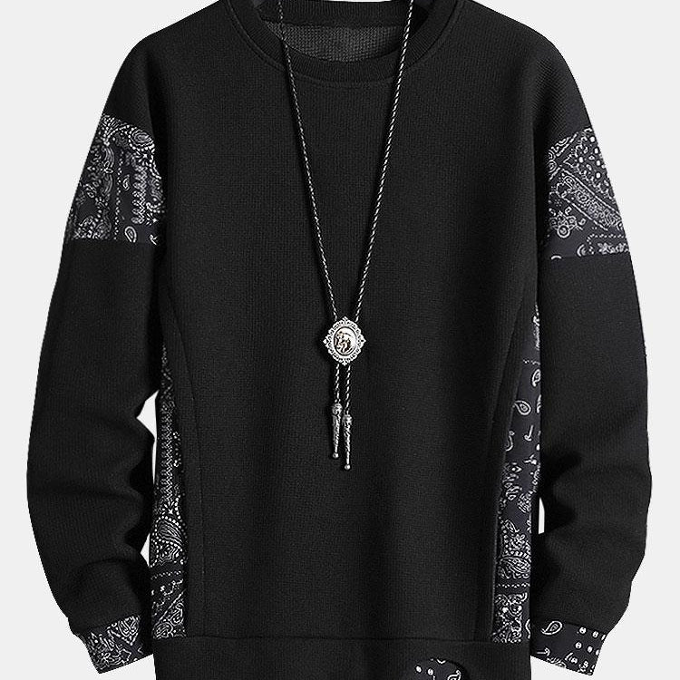 Hein | Sweater met paisleypanelen en wafelstructuur