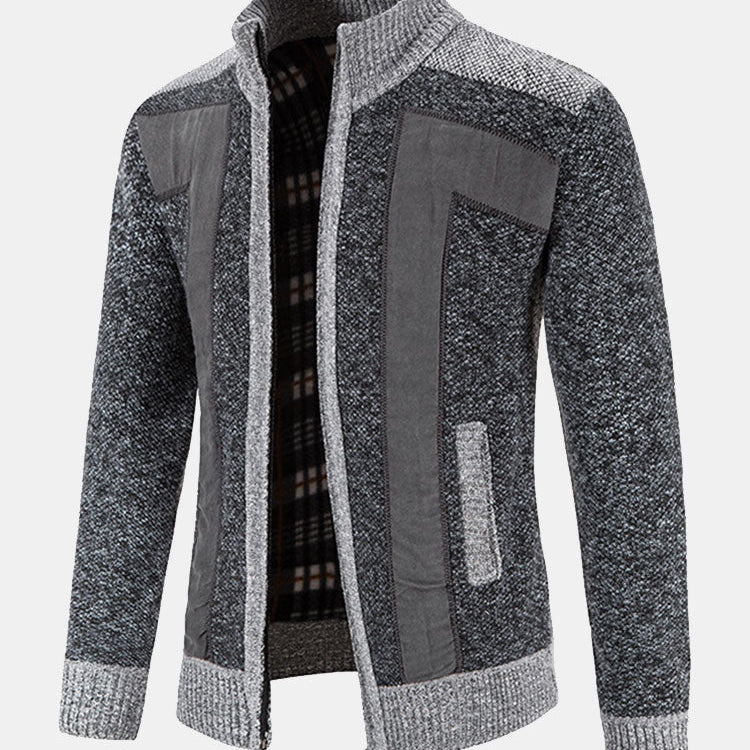 Hein | Trui met rits en patchwork van imitatiesuède